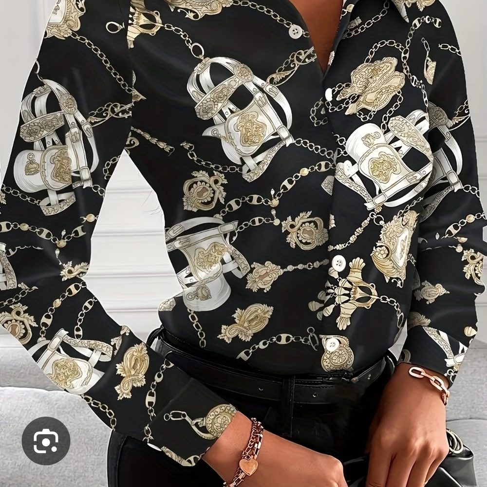 SHEIN Black Shirt with Gold Chain Design